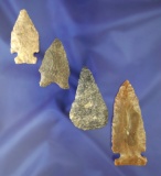 Set of four nice arrowheads found in southern Ohio including an Intrusive Mound Jack's Reef