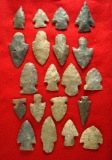 Excellent group of 20 assorted arrowheads found in southern Ohio and Northern Kentucky.