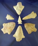 Set of seven assorted arrowheads found in Georgia in good condition. Largest is 2 3/4