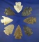 Set of eighths assorted Midwestern arrowheads in good condition, largest is 2 3/8