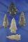 Set of five Ohio arrowheads, largest is 2 1/4