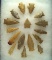 Group of 16 assorted Midwestern arrowheads, largest is 2 11/16