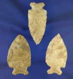 Set of three nice Indiana arrowheads, largest is 1 7/8