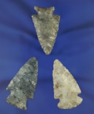 Set of three nice Ohio arrowheads, largest is 1 3/4