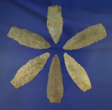 Set of six lanceolate and stemmed arrowheads collected prior to 1950 found in Michigan.