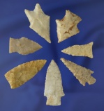 Group of seven assorted Texas area arrowheads, largest is 1 11/16