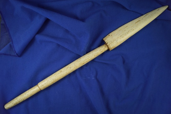 Large 21 1/2" long bone harpoon tip which has been glued tight in one spot (barely visible) - Alaska