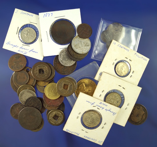 Over 40 Assorted Foreign Coins Including 9 Silver - Oldest Coin is 1781