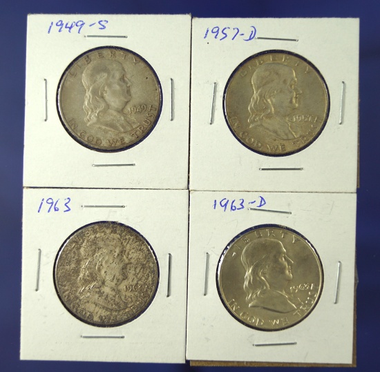 1949-S, 1957-D, 1963 and 1963-D Franklin Half Dollars VF-BU