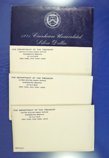 1971-S Eisenhower 40% Silver Dollar and 3-1972 Mint Sets in Original Envelopes