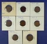 1861, 1900 Indian Cents and 1909 VDB, 1917-D, 1918-D and 3 1921-S Lincoln Wheat Cents G-AU