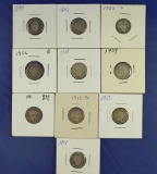 10 Different Barber Dimes 1898,1902,1903-O,1906,1908,1909,1911,1912-D,1913 & 1914 G-VG