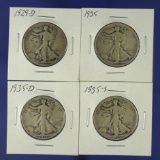 1929-D, 1935, 1935-D and 1935-S Walking Liberty Half Dollars VG