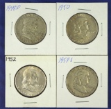 1948-D, 1950, 1952 and 1954-S Franklin Half Dollars VF-AU