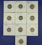 10 Different Mercury Dimes 1917-D - 1939-S  Assorted G-VF * See full description!