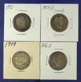 1892, 1908-D, 1909 and 1916-D Barber Quarters G-VG