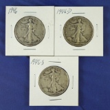 1946, 1946-D and 1946-S Walking Liberty Half Dollars F