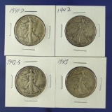 1941-D, 1942, 1942-S and 1943 Walking Liberty Half Dollars F-XF