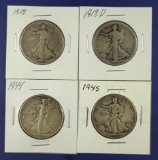 1918, 1918-D, 1944 and 1945 Walking Liberty Half Dollars G-F