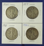 1936-S, 1937, 1941 and 1944-S Walking Liberty Half Dollars VG-VF