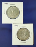 1942 and 1944 Walking Liberty Half Dollars AU