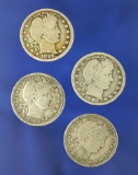 1898, 1902, 1903 and 1907 Barber Quarters G-VG