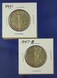 1941 and 1947-D Walking Liberty Half Dollars VF Details