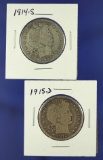 1914-S and 1915-D Barber Half Dollars G