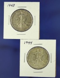 1943 and 1944 Walking Liberty Half Dollars XF-AU