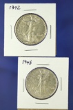 1942 and 1943 Walking Liberty Half Dollars AU