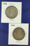 1936 and 1944 Walking Liberty Half Dollars F-VF