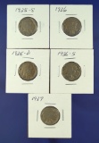 1935-S, 1936, 1936-D, 1936-S and 1937 Buffalo Nickels F-VF