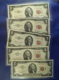 5 $2.00 United States Note 1953, 1953 A, 1953 C and 2-1963 VF-AU