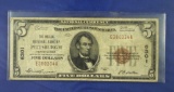 1929 The Mellon National Bank of Pittsburg $5.00 National Currency Note Charter 6301 VG