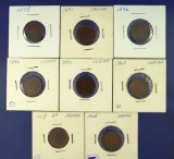 1878, 1891, 1892, 1896, 1901, 1903, 1907 and 1908 Indian Cents G-VF 1878 Has Env Damage