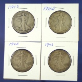 1934-S, 1941-D, 1942 and 1943 Walking Liberty Half Dollars VG-VF