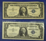 2 1957 Star $1.00 Silver Certificate F-AU