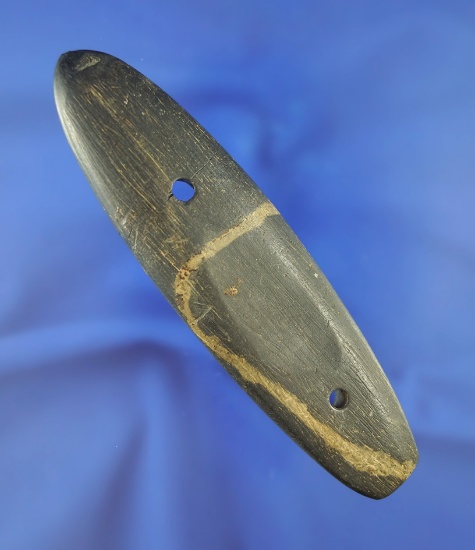 4 13/16" banded slate Gorget found in Hocking Co., Ohio - broken and glued tight near one end.