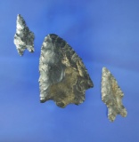 Set of three Coshocton Flint point found in Ohio including a 2 3/16