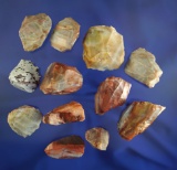 Nice group of 12 Flint Ridge Flint Hopewell Cores found in Ohio, Many are very colorful.