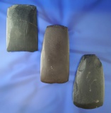 Set of three nicely crafted stone Celts found in Michigan, largest is 3 5/8