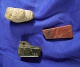 3 artifacts including a pipe fragment from VT, a steatite pipe section from TN & a Pipestone Effigy