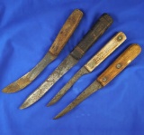 Set 4 Historic Knives with wood handles.