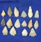 Nice group of 16 Quartz arrowheads found on the eastern seaboard. largest is 1 11/16
