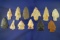 Set of 12 assorted Midwestern arrowheads, largest is 2