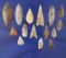 Set of 15 assorted African Neolithic arrowheads found in the Sahara desert. Largest is 1 5/8