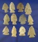 Set of 12 assorted arrowheads found in Michigan, largest is 1 3/4