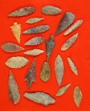 Set of approximately 20 assorted African Neolithic arrowheads found in the northern Sahara desert