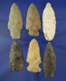 Set of six nice Michigan arrowheads, largest is 3 1/8