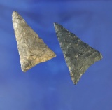 Pair of Triangular Points found by Adam Troyer and Ashland Co., Ohio. Ex. Randy Hancock collection.